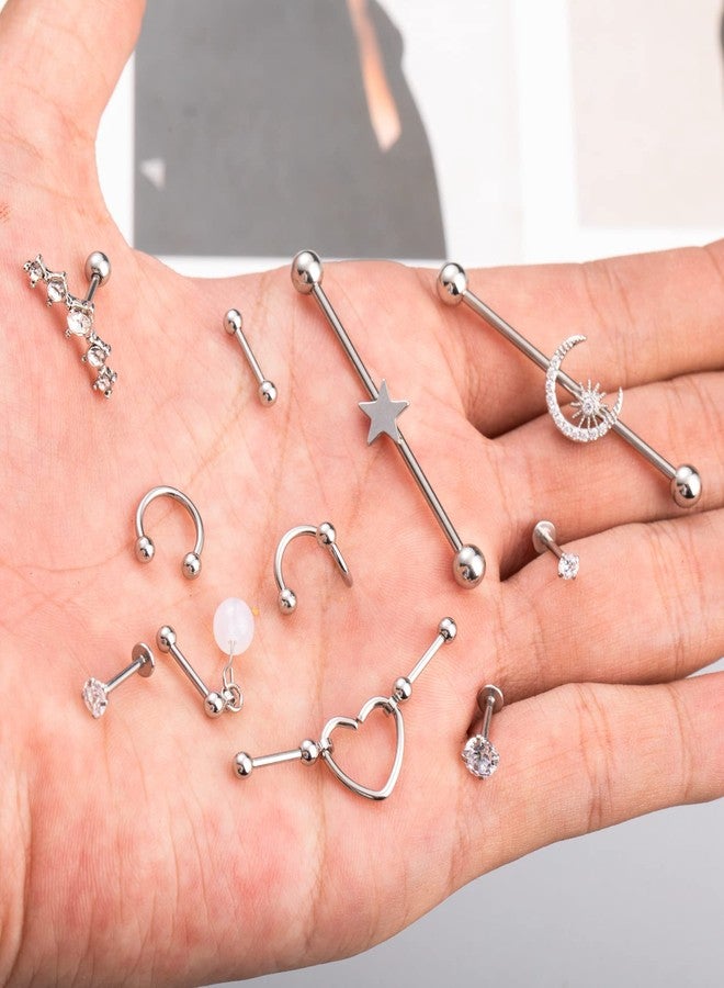 NICEIGHT 20Pcs 316L Stainless Steel Industrial Barbell Earring Cartilage Earring Helix Tragus Studs Conch Daith Piercing Jewelry S - Image 5